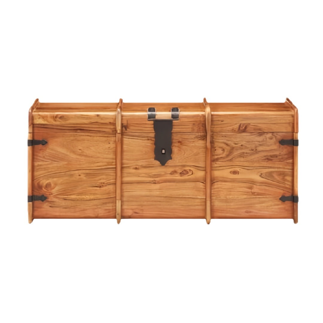 Solid Wood Storage Chest with Metal Hardware, Rectangular Trunk