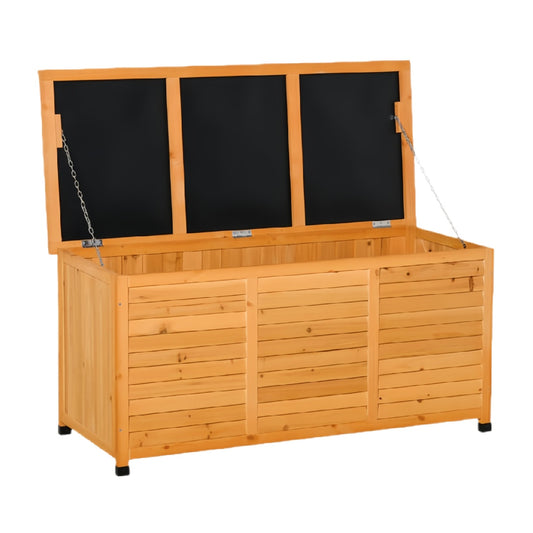 Outdoor Wooden Storage Box with Hinged Lid, Weather-Resistant Deck Chest